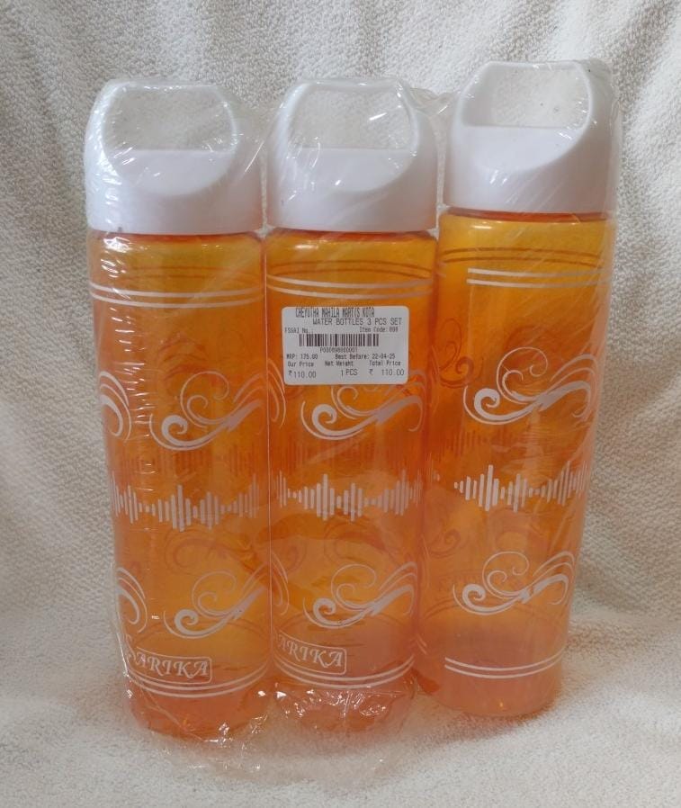  Orange Color 3 Piece Plastic Water Bottle Set