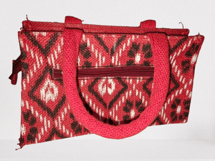  Handmade Jute Tote Bag with Red Cotton Handles