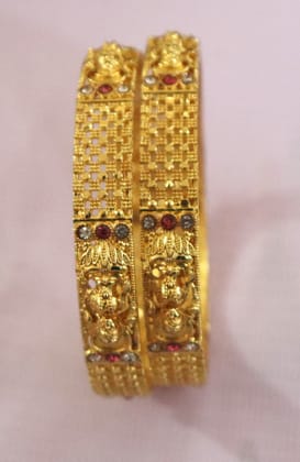  22k Gold Plated Bangles with Ruby and Cubic Zirconia Stones