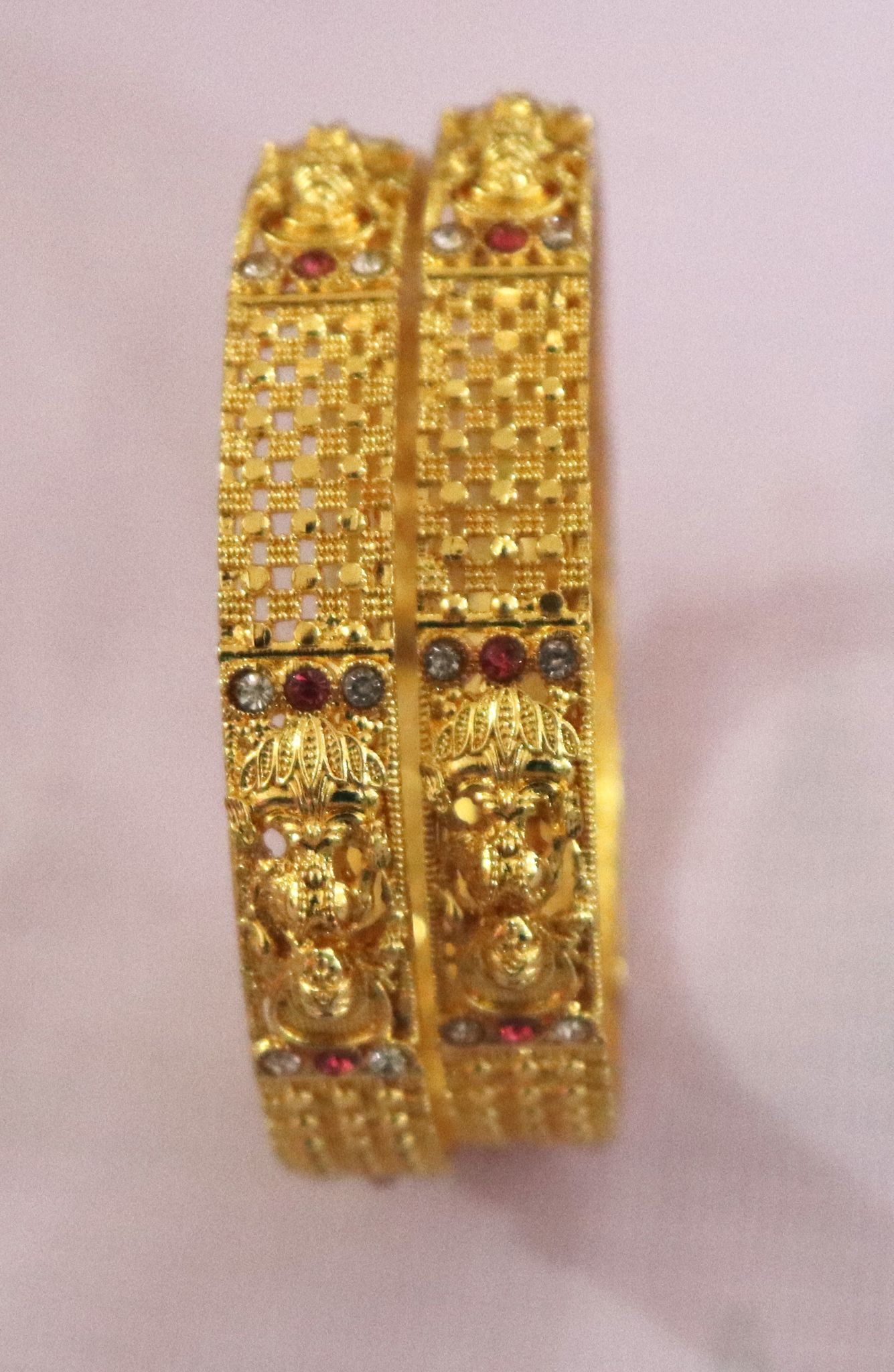  22k Gold Plated Bangles with Ruby and Cubic Zirconia Stones