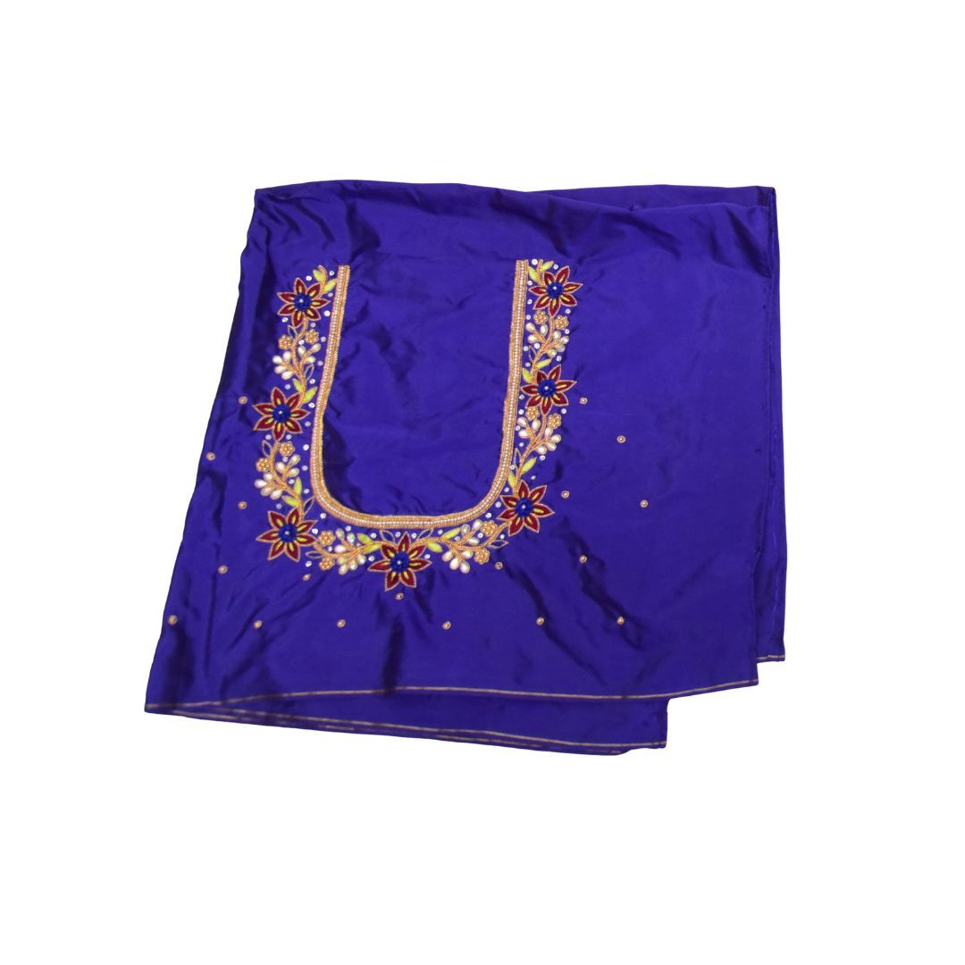  Readymade Saree Blouse With Embroidery Work - Blue