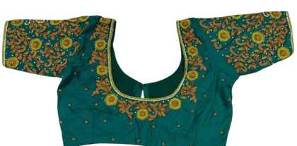  Green blouse with intricate zari embroidery