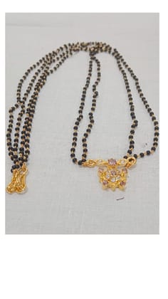 1 Gram Gold Mangalsutra with Black Beads and Floral Pendant