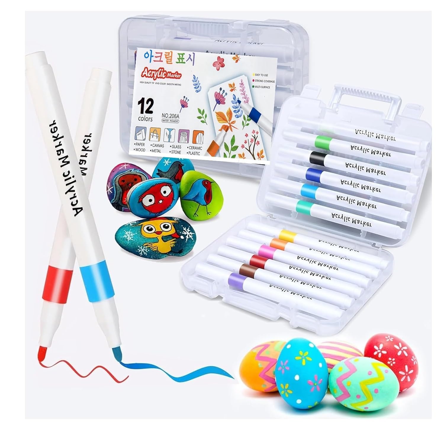 Corslet 12 Shades Acrylic Markers Acrylic Paint Pens Set Non Toxic Acrylic Paint Markers Ideal for Mandala Art Doodling Drawing Sketching, Colouring & Shading Acrylic Marker Acrylic Pens for Painting