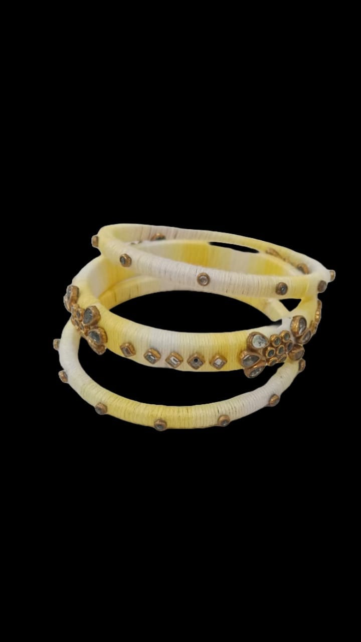 Yellow and White Bangles With kundans