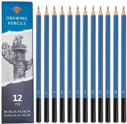 Corslet 12 Pcs Charcoal Pencils for Drawing, Graphite Sketching Pencils Kit, 8B 7B 6B 5B 4B 3B 2B B HB F H 2H, Artist Pencils for Beginners & Pro Artists, Professional Sketch Pencils Set