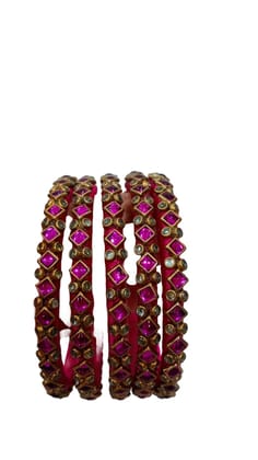 Pink and Gold Bangle Set with Kundans