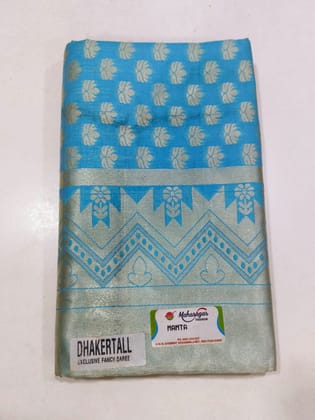  DhakerTall Exclusive Fancy Saree in Light Blue with Silver Zari Border