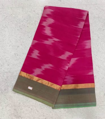  Pink and Green Cotton Silk Saree With Blouse Piece