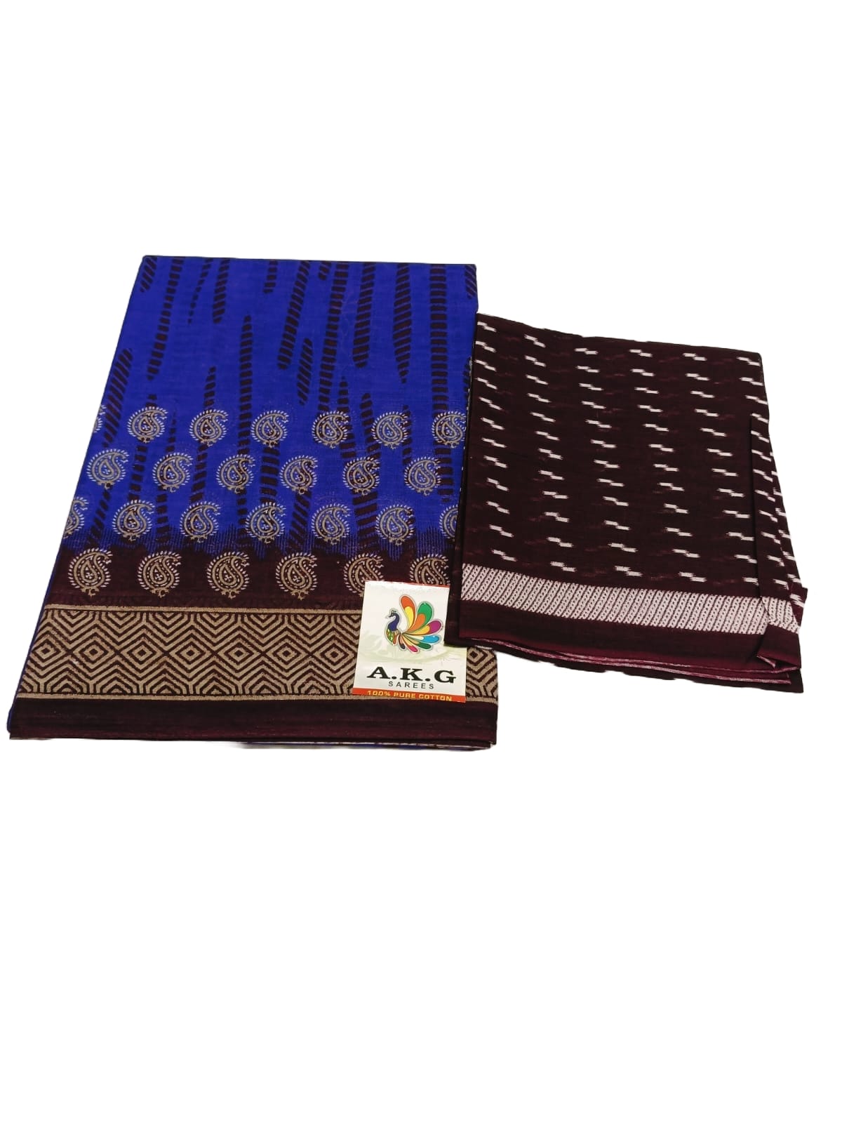 A Women's Blue Cotton Printed Saree