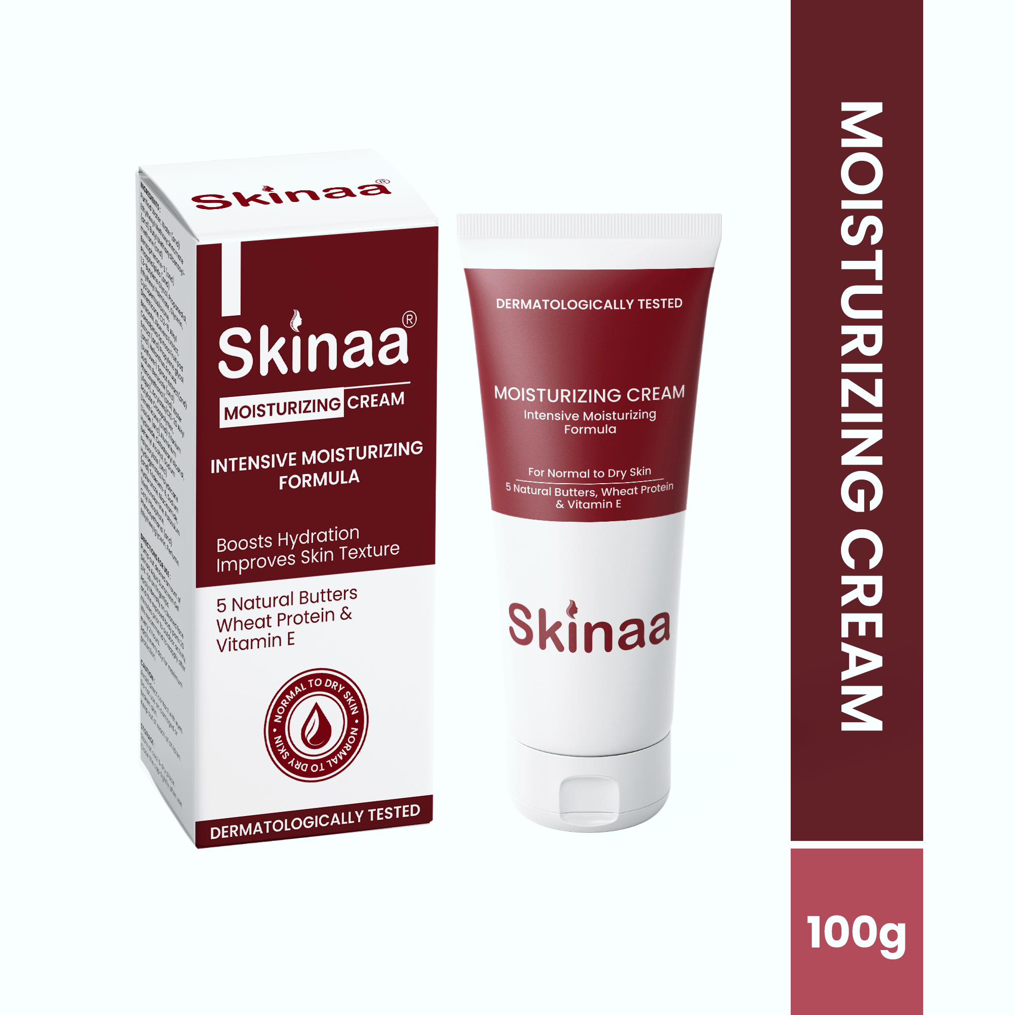 SKINAA Moisturizing Cream | Intensive Moisturizing Formula | For Normal to Dry Skin | 5 Natural Butters, Wheat Protein & Vitamin E | 100gm