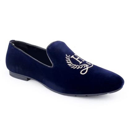  Men's Blue Velvet Embroidered Loafers