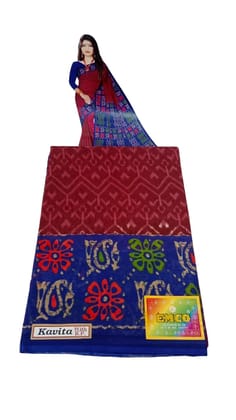 Women's Cotton Red Color Saree With Blouse Piece