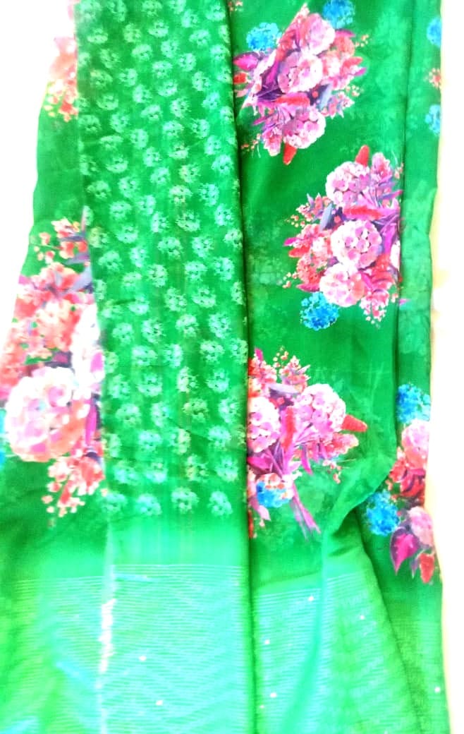  Green Floral Saree with Sequins