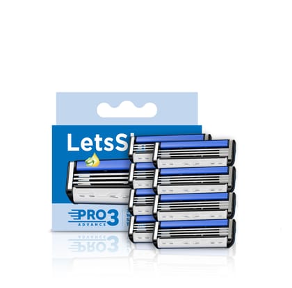 LetsShave Pro 3 Shaving Razor Blade for Men | Made in South Korea | Lubricating Strip with Aloe Vera & Vitamin E | Pack of 8 Blade Refills with Free Shave foam 200 gm