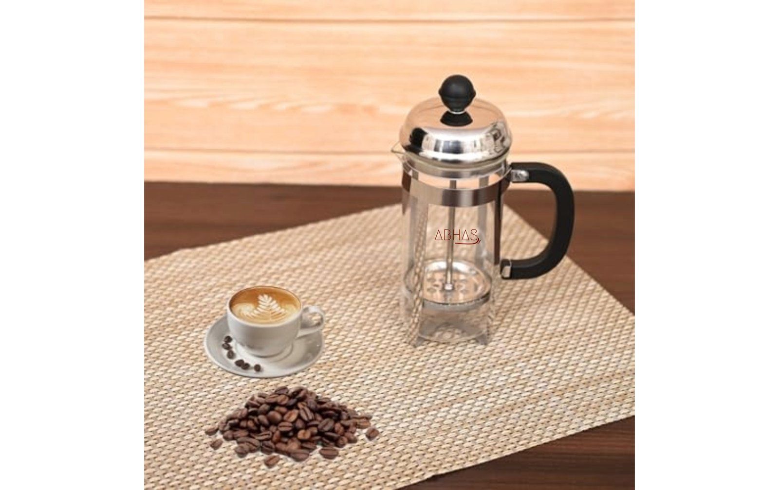 ABHAS® French Press Coffee Maker, Small, Stainless Steel, Glass Filter