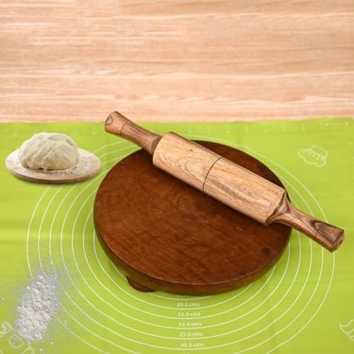 ABHAS® Wooden Chakla for Rotti Maker|Rolling Board|Rotti Board|Kitchen Accessories|Pizza Maker|Chakla Board|Comes with Silicon roti mat Nice Gift for Wife (10 Inches)