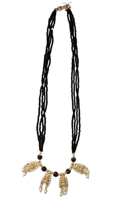  Black Stone Beads Necklace with Gold Plated Pendant