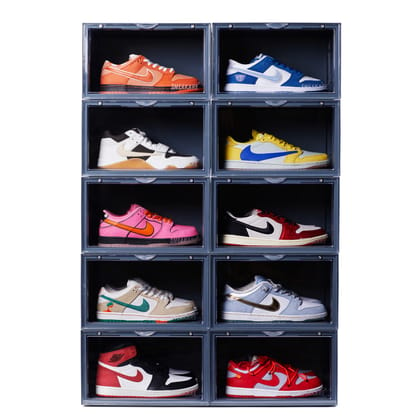 SNEAKARE Plastic Shoe Storage Organizer Nardo Grey Heavy-Duty Stackable Sneaker Box With Magnetic Closure, Easy Installation Foldable Multipurpose Large Storage Box, Fits Size UK14