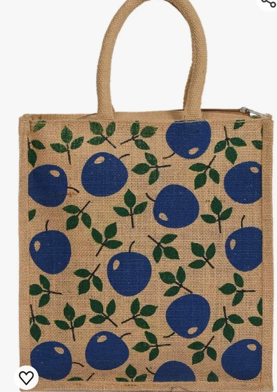  Jute Tote Bag with Blueberries