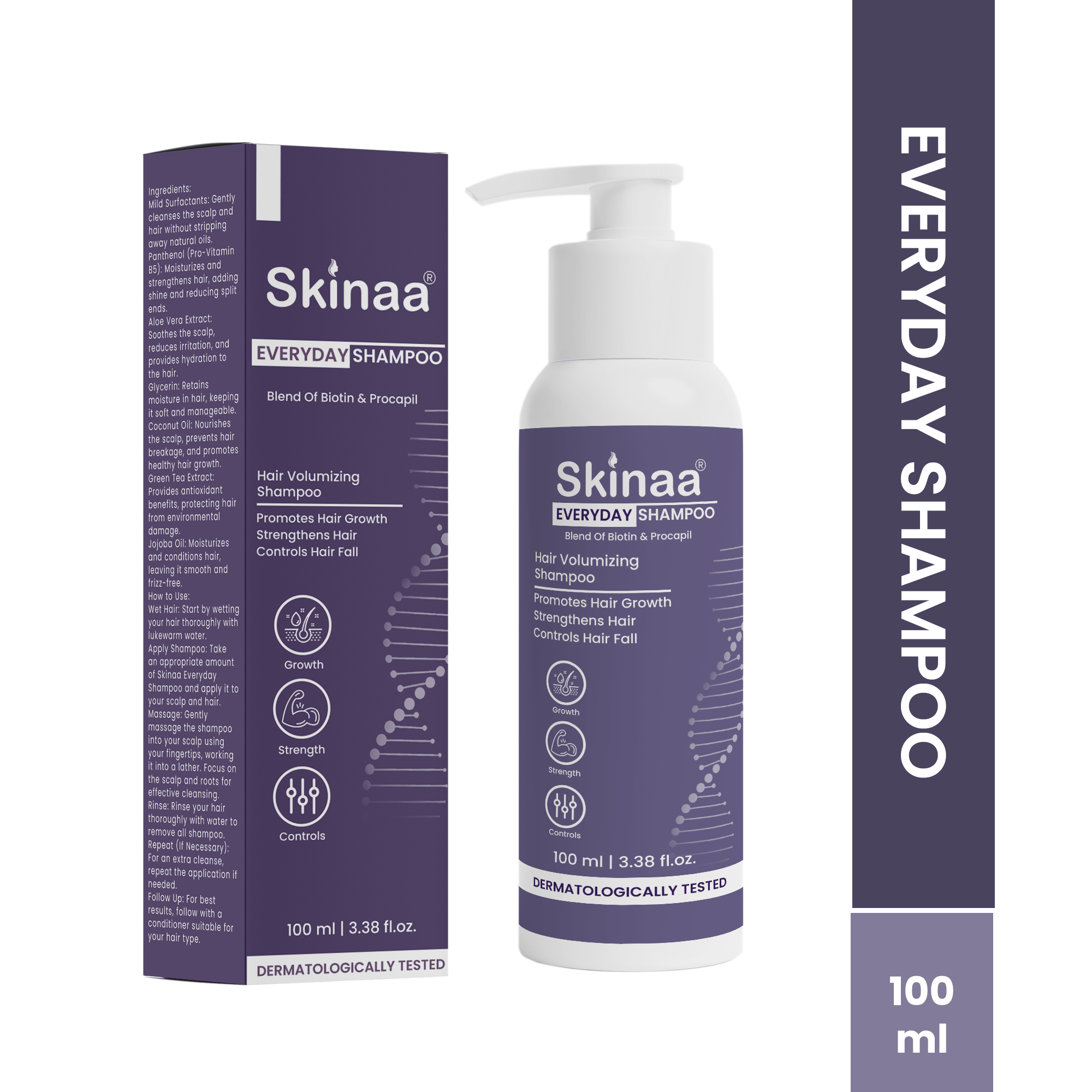 SKINAA Everyday Gentle Skin Care Anti-Scalp Shampoo with Biotin & Procapil | Volumizing | Supports Hair Growth | Hair Fall Control | 100ml (Pack of 1) | Unisex