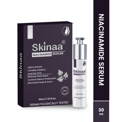 Skinaa 10% Niacinamide Face Serum with Alpha Arbutin, Centella Asiatica & Zinc PCA | Reduces Dark Spots & Acne | Fragrance-Free | Oil Control & Pore Minimizing | 30ml | Unisex