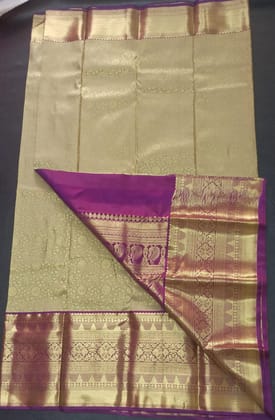  Purple and gold zari woven Kanchipuram silk saree with blouse piece