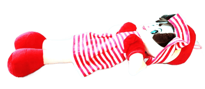  Cute and cuddly plush doll with red and white striped dress