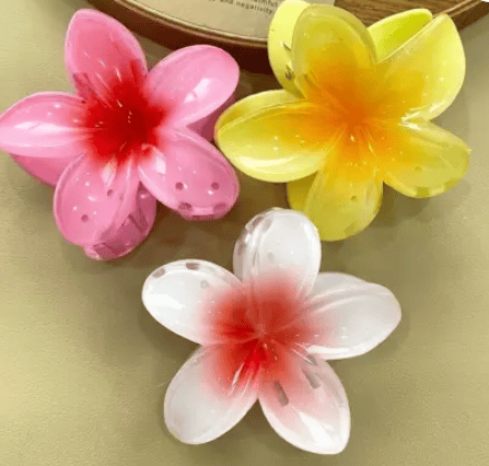 FIABLE COLLECTION 3 Pcs Large Glossy Plumeria Flower Hair Clutcher Hair Claw Hair Claw  (Multicolor)