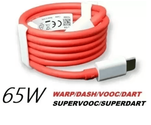 Pandaco USB Type C Cable 6.5 A 1 m 65W-10W/6.5A VOOC/WARP/DASH/SUPERVOOC/SUPERDART CHARGER CABLE  (Compatible with oppo,realme,narzo,oneplus,vivo,iqoo,samsung,motorola,mi,redmi,poco, Red, One Cable)