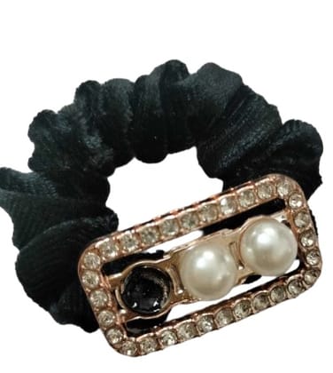  Black Velvet Pearl and Rhinestone Hair Tie