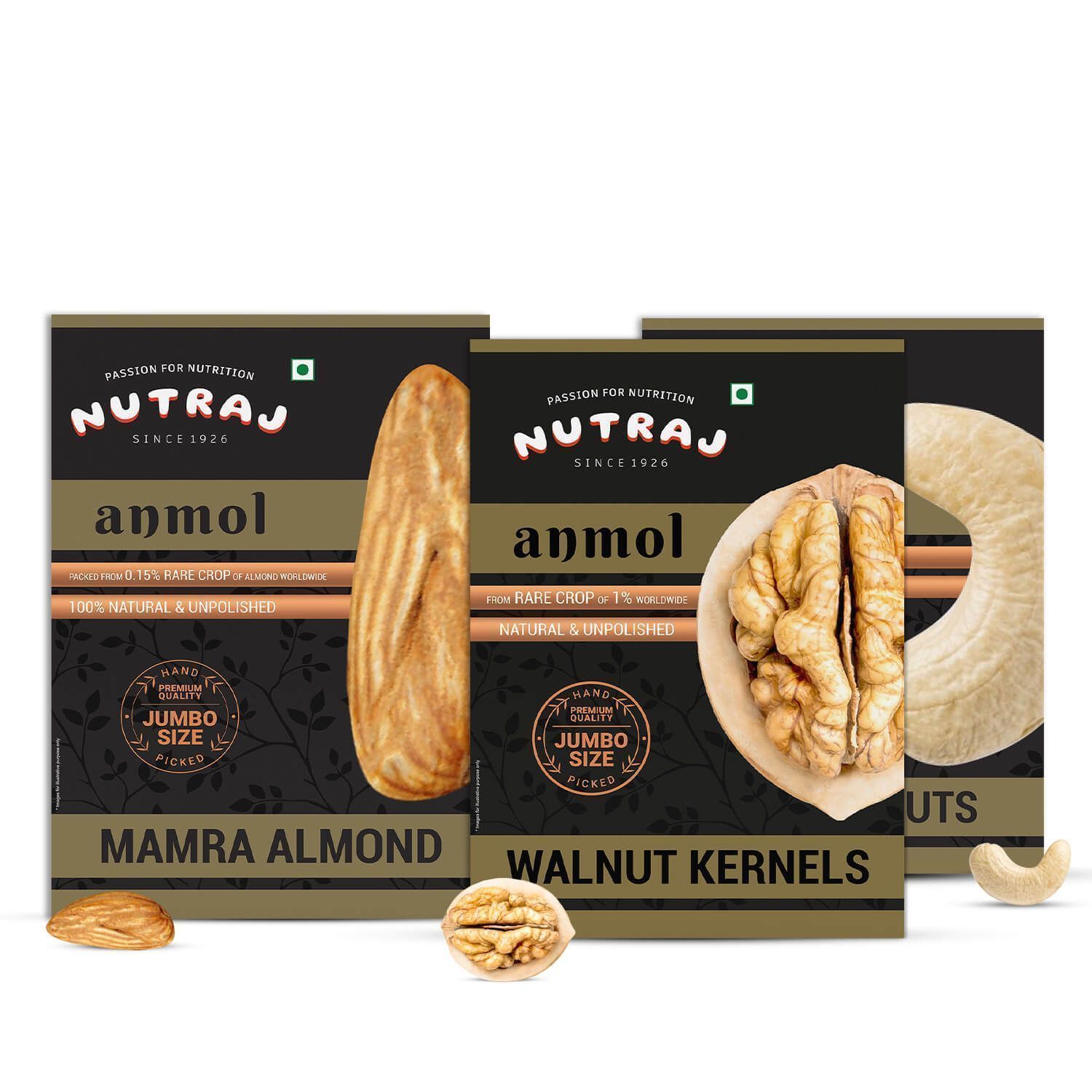 Nutraj Anmol Mamra Almond Kernel, Jumbo Cashew & Walnut Kernel - Combo