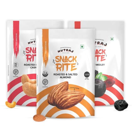 Nutraj Snackrite Almond Roasted & Salted, Cashew Roasted & Salted & Berry Medley with Himalayan Pink Salt - Combo