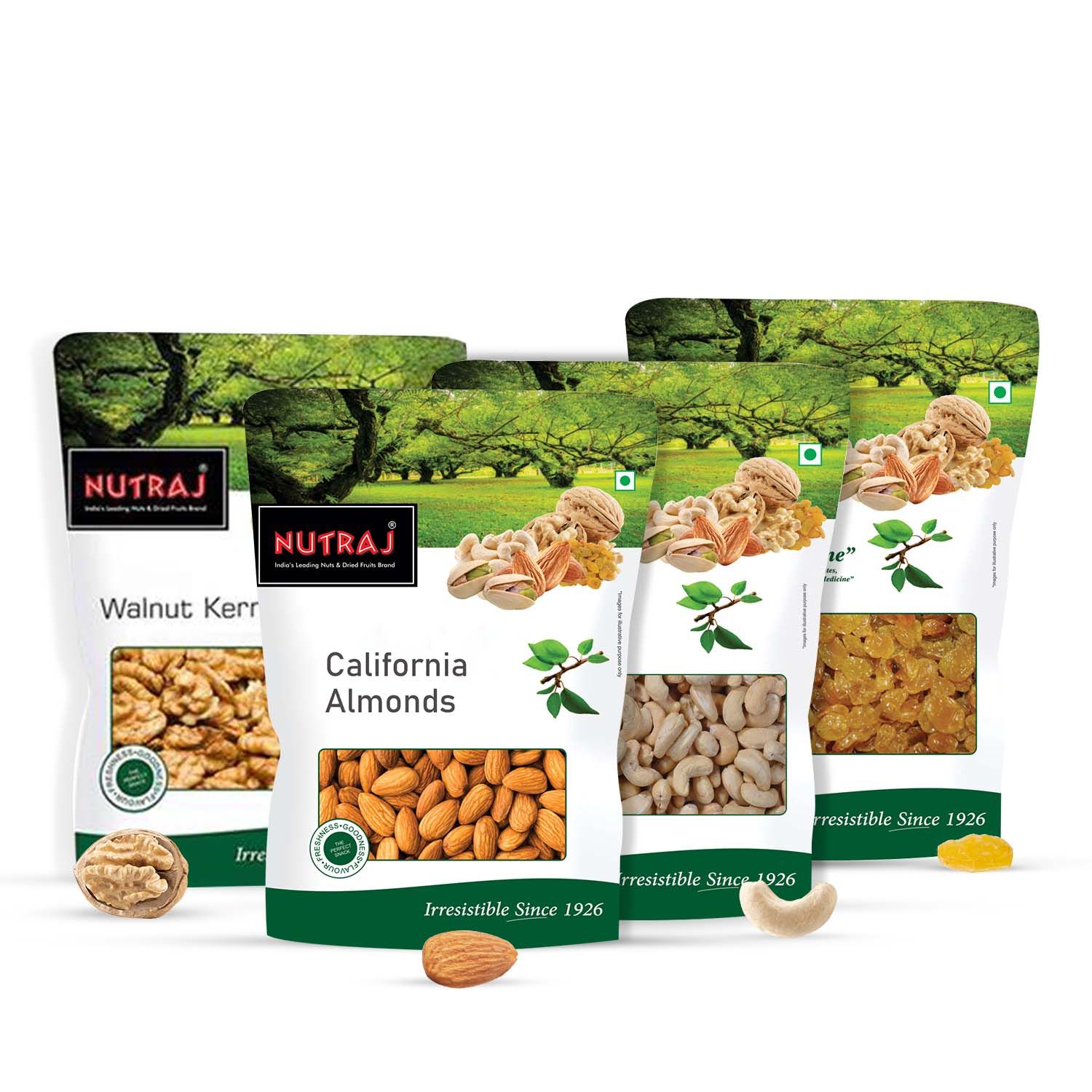 Nutraj Dry Fruit Combo Pack 400gm - Almond, Cashews, Raisin, Walnut Kernels (100gm Each)