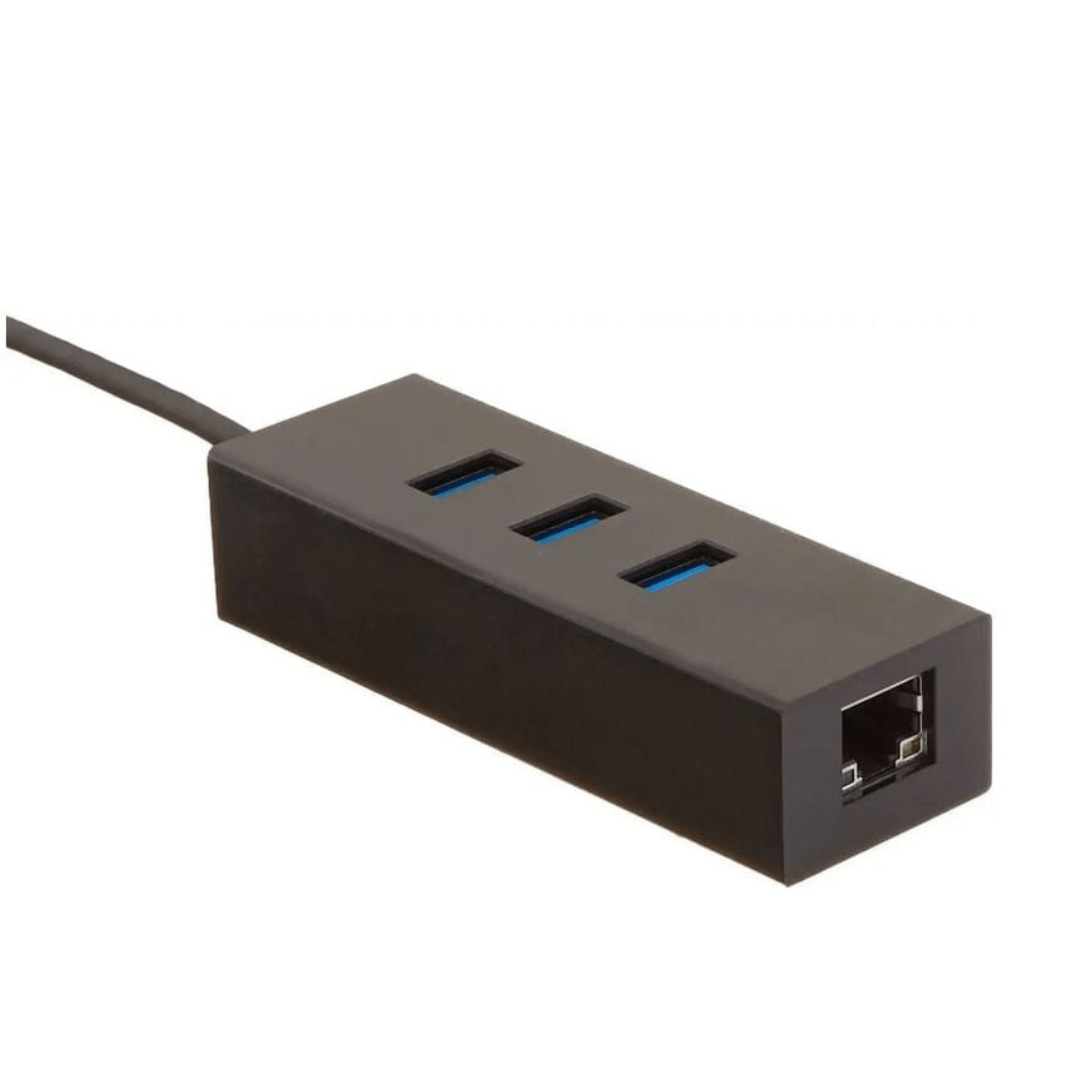 Type-C to 3 Port USB 3.0 Hub with Ethernet Adapter (Black)