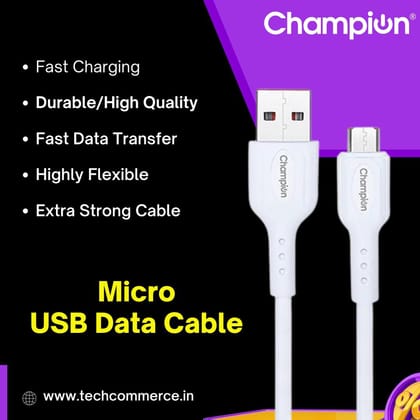 Champion Data Cable Micro PVC 2.4Amp 1Mtr (White)