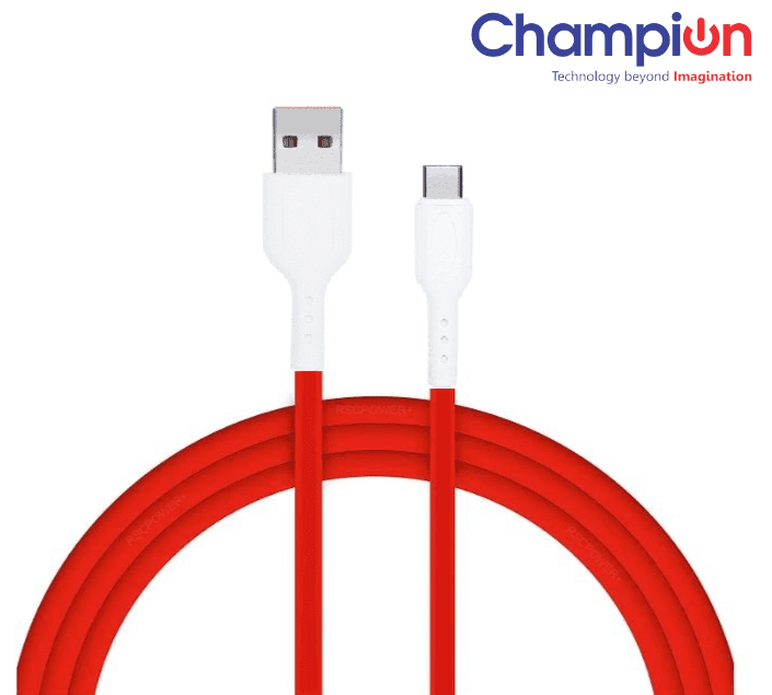 Champion USB to Type-C 3Amp Data Sync & Charging Cable TPE for all Android & USB Type-C Devices (Red)