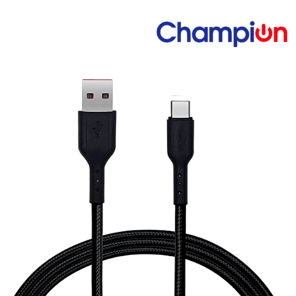 Champion USB to Type-C 3Amp Data Sync & Charging Cable Braided for all Android & Type-C Devices (Black)