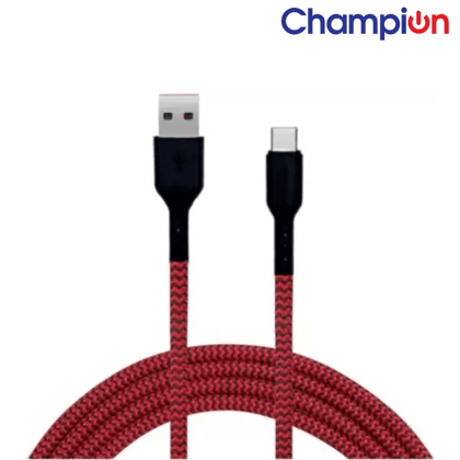 Champion USB to Type-C 2.4Amp Data Sync & Charging Cable Braided 1M for all Android & Type-C Devices (Red)