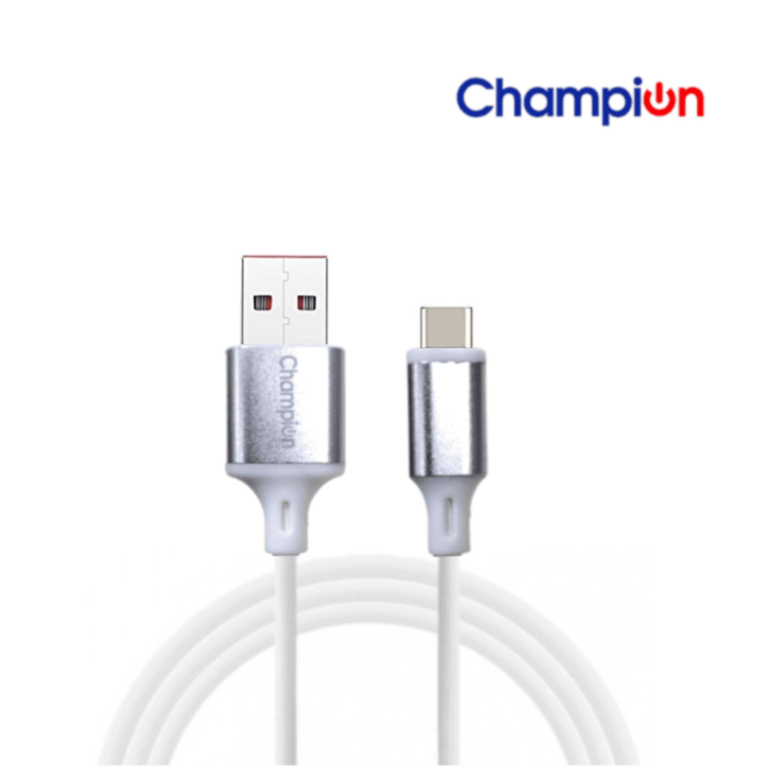 Champion USB to Type-C 3Amp Data Sync & Charging Cable PVC Metal 1M for all Android & USB Type-C Devices (Silver)