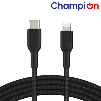 Champion Type C to iPhone PD 27W Data Sync & Charging Cable Braided for all Apple & Lightning Port Devices (Black)