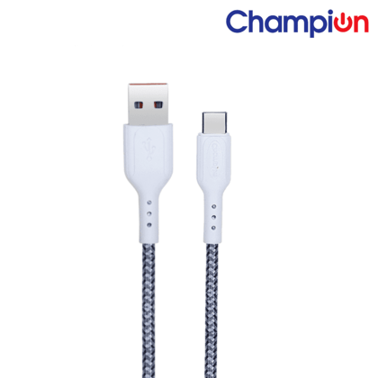 Champion USB to Type-C 2.4Amp Data Sync & Charging Cable Braided 1M for all Android & USB Type-C Devices (Grey)