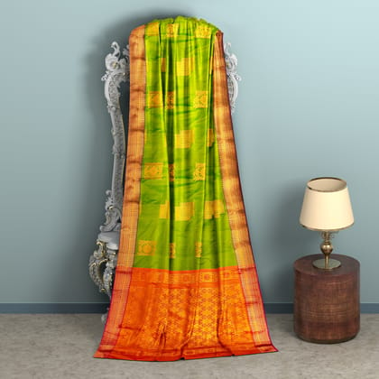 Green and Orange soft Silk Saree