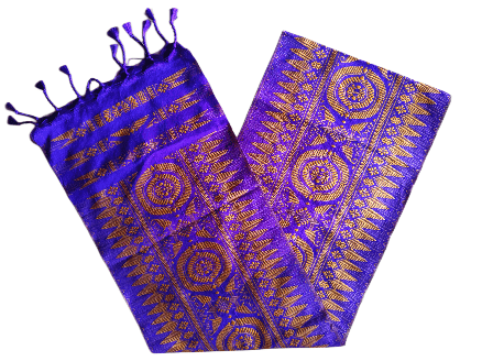 Purple and Gold Indian Bodo Traditional Aronai (Scarf) with Traditional Print