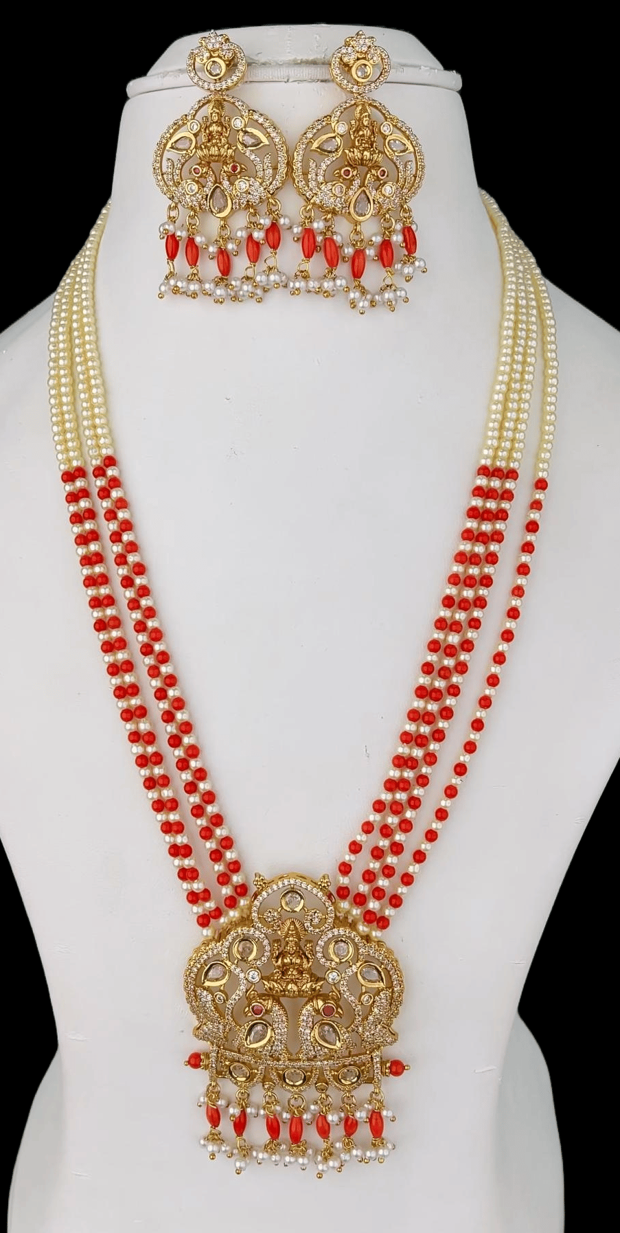  Stunning Lakshmi Pendant Set with Coral Beads