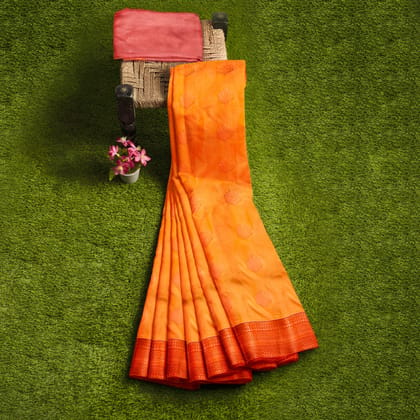 orange with red color pure soft silk saree