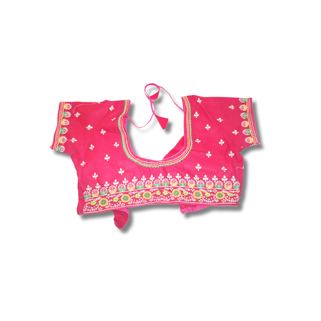 Pink cotton blouse with mirror work embroidery