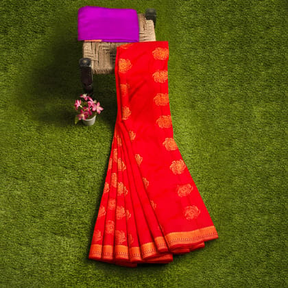 Red pure soft Silk Saree With Golden Zari Woven Floral Butta And Border