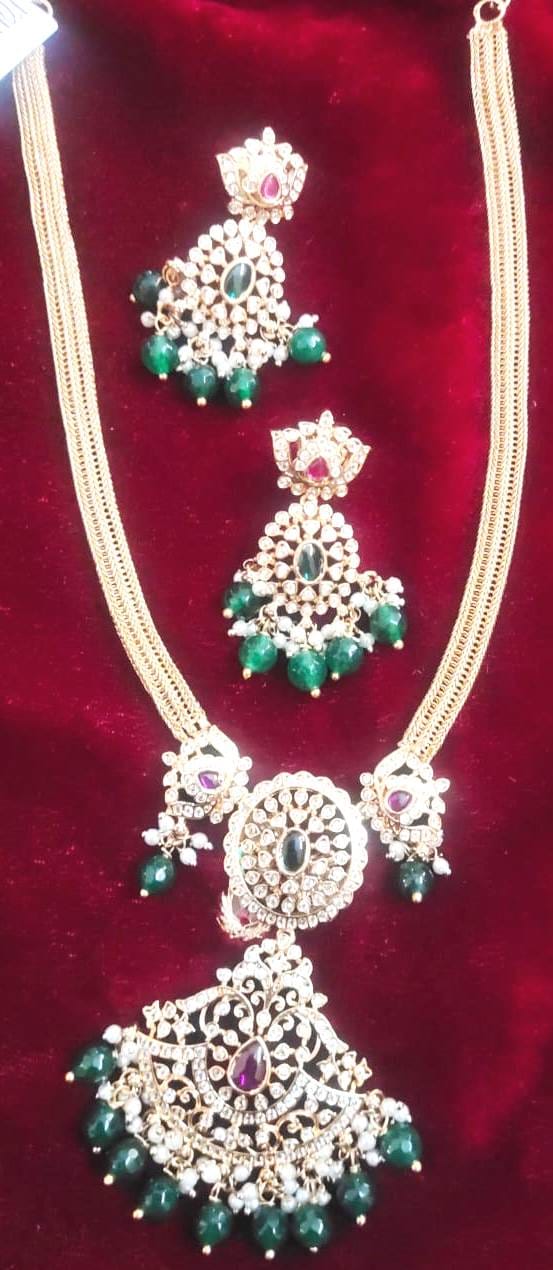  Bridal Gold Plated Kundan Necklace Set with Earrings