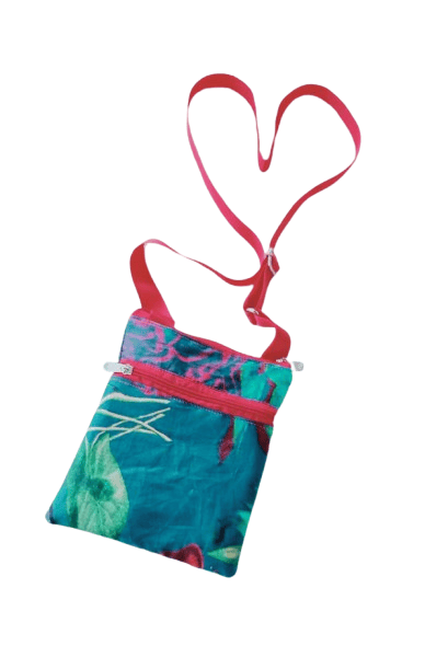 Small Crossbody Bag with Red Strap and Tropical Floral Pattern Cloth Sling Bag